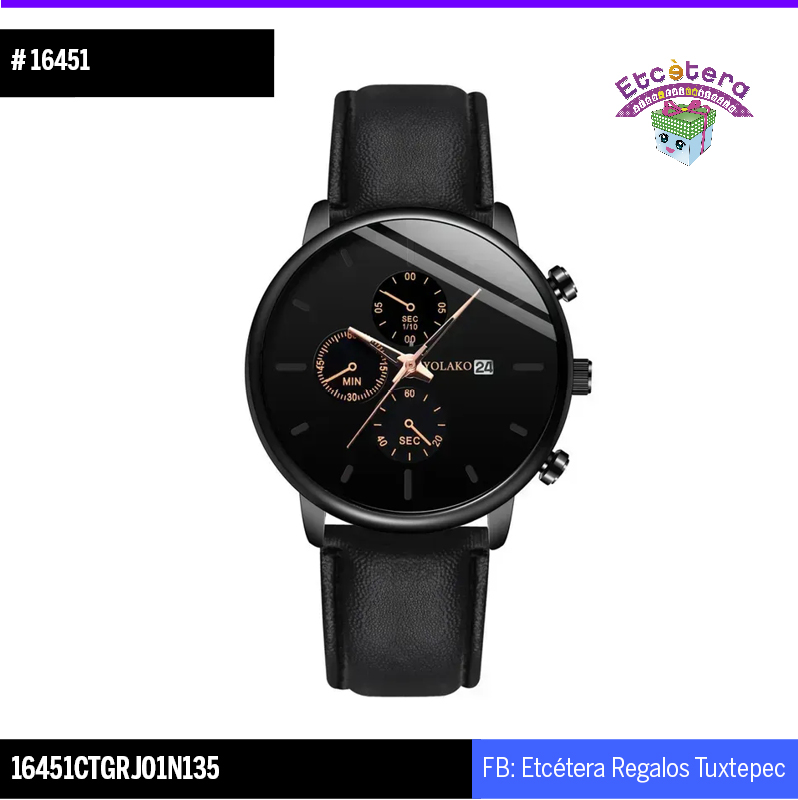 16451 RELOJ NEGRO YOLAKO MANECILLAS DORADAS