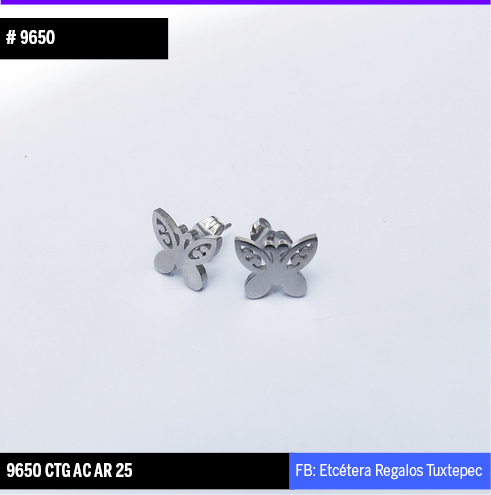 9650 ARETES MARIPOSA PLATEADO