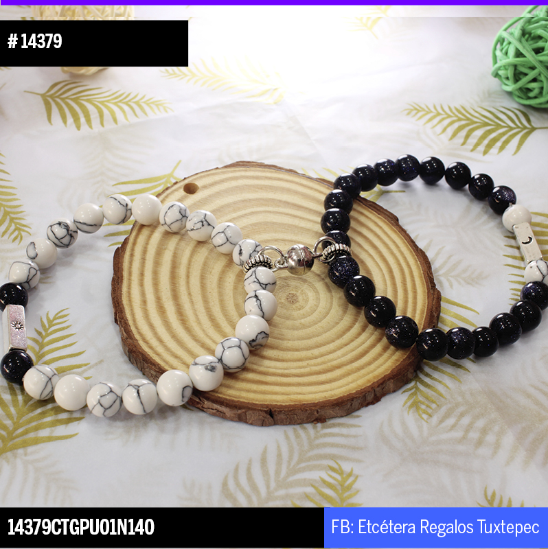 14379 Pulsera piedras imantada blanco y negro