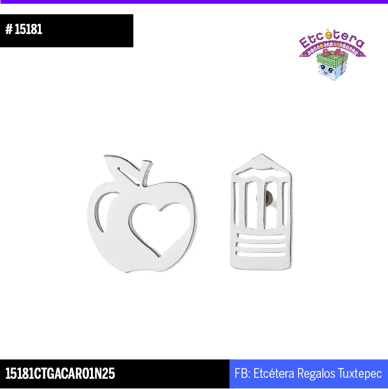 15181 aretes manzana lápiz plateado