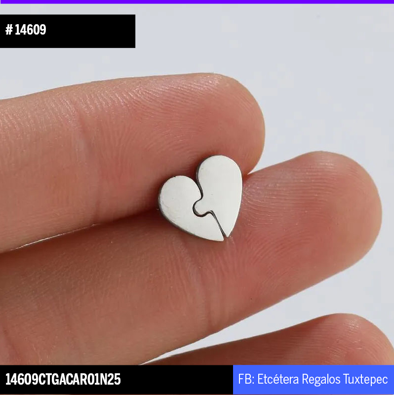 14609 ARETES CORAZON A LA MITAD