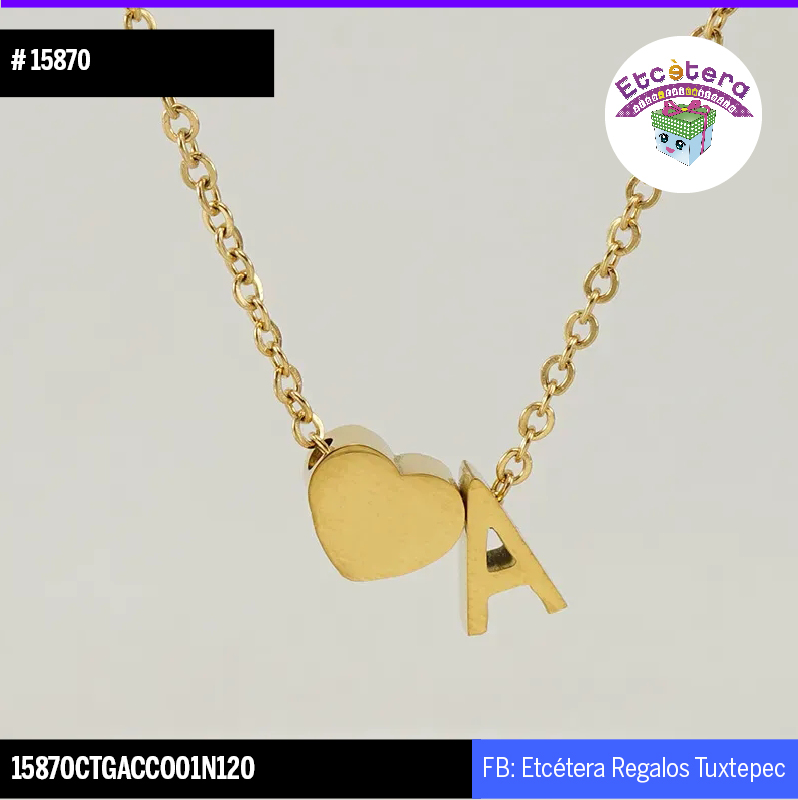 15870 COLLAR CORAZÓN INICIAL A DORADA